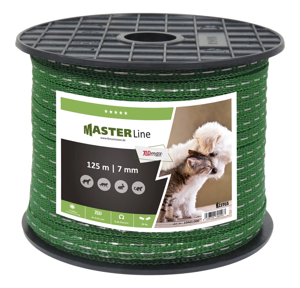 TLDmax Weidezaunband, 7 mm, 125 m - Breitband für Gartenzaun Band Hund Katze - Bild 1 von 1