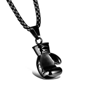 Black Boxing Gloves Solid Color Pendant Men's Sports Casual Jewelry Hip Hop - Picture 1 of 3