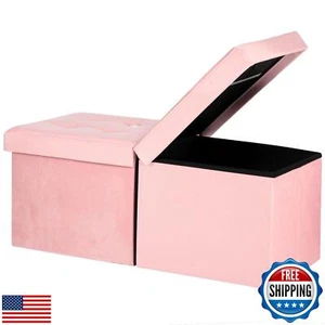 AmasSmile Footrest Ottoman Bench with Storage,34Inch Pink Velvet Footstool, C - Picture 1 of 5