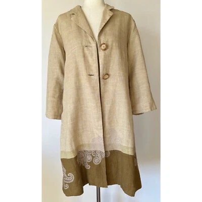 J. Jill Neutral Linen Long Jacket Coat Lagenlook Earthy Lined Womens M Tall - Image 1 of 4