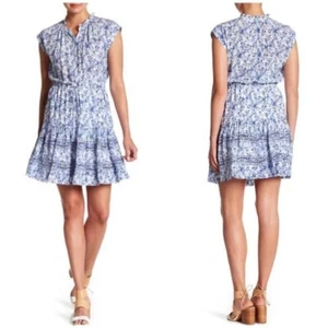 Rebecca Taylor $395 Size 10 Blue & White Aimee Floral Silk Flirty Dress - Picture 1 of 7