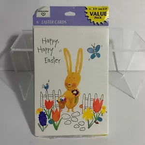 Ambassador Happy Easter 6 Cards Envelopes Bunny Rabbit Flowers Thinking Of You - Picture 1 of 2