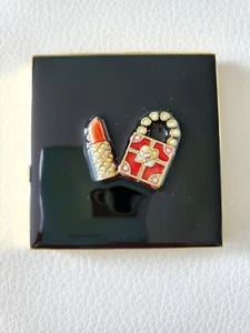 SPRING STREET Compact Travel Mirror Black Enamel Swarovski Crystals Rhinestones - Picture 1 of 21