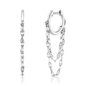 Pendientes Huggie colgantes de cadena de oro blanco macizo de 14K - Imagen 1 de 4