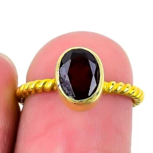 Hessonite Garnet Stone 925 Silver Gold Vermeil Trendy New Statement Ring Jewelry - Picture 1 of 7