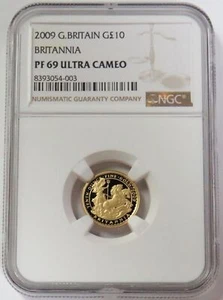 2009 GOLD GREAT BRITAIN 10 POUNDS BRITANNIA 1/10oz NGC PROOF 69 UC - Picture 1 of 2