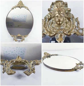 STUNNING VICTORIAN  METAL WALL SMALL MIRROR ARMORIAL CREST CHERUB  - Picture 1 of 12