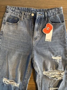Cider Happy Hour Wide Leg Y2K Style Grunge Ripped Distressed Blue Jeans Sz small - Picture 1 of 8