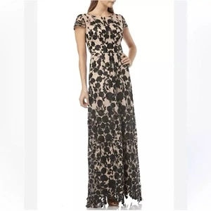 JS Collections Size 6 Gown Black Floral Embroidered Mesh Short Sleeve Prom Dress - Picture 1 of 10