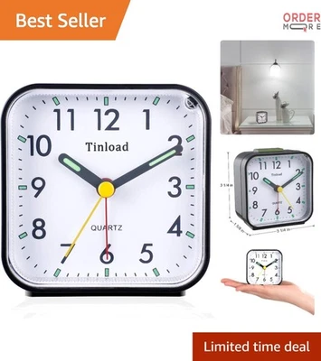 Reloj despertador analógico a batería pequeño silencioso luz de repetición viaje compacto Foto 1 de 4