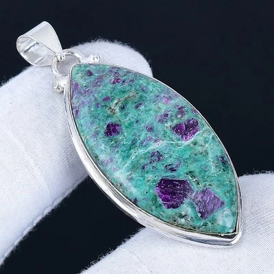 Ruby Fuchsite 925 Silver Plated Handmade Pendant of 2.08" - Image 1 of 3
