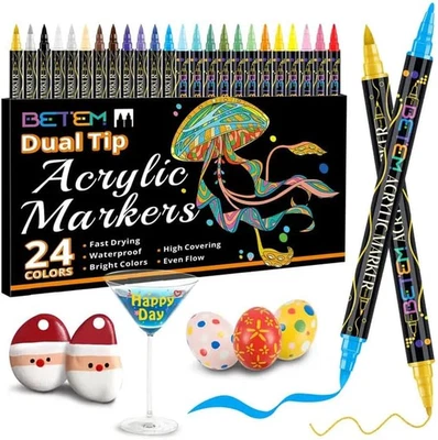 Betem Acrylic Paint Markers, Dual Tip 24 Colors Acrylic Paint Pens with Brush Ti - Image 1 of 4