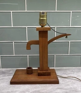 Vintage Water Well Pump Lamp Base, Wooden Handmade Rustic Primitive Shabby Chic - Picture 1 of 9