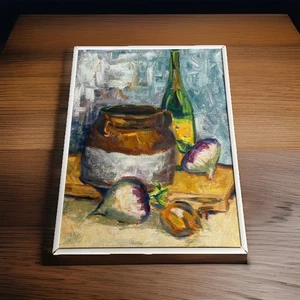 Bodegón original vintage Oli sobre lienzo enmarcado 18 X 14 - Imagen 1 de 7