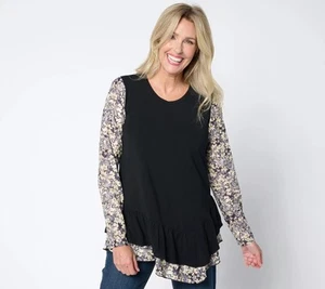 by Lori Goldstein Langarmshirt Rundhals Spitzenmix Neutral Kombi 1X Neu - Bild 1 von 1