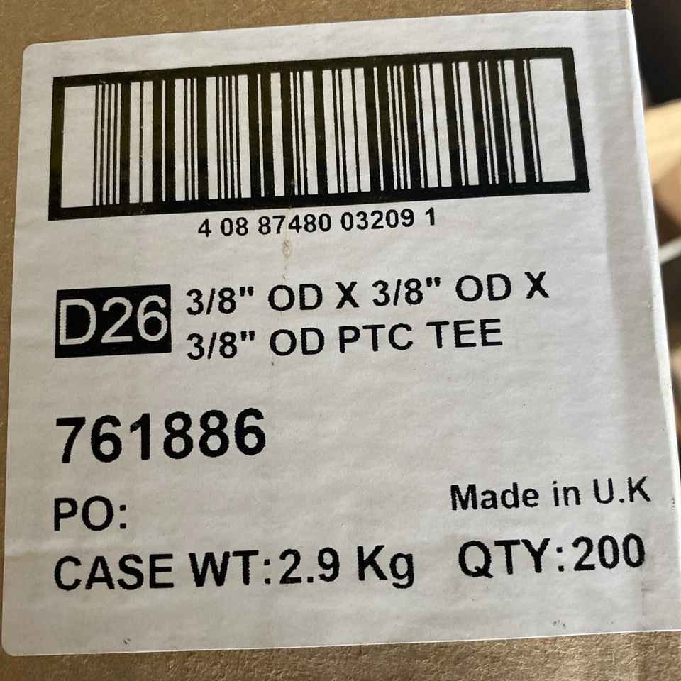 John Guest PP0212WD 3/8" Union Tee.  (Lot Of 200) - Image 1 of 1