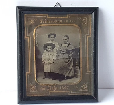 ¿DAGUERROTIPO ANTIGUO? AMBROTIPO? Marco niños alrededor de 1897 M223 Foto 1 de 4