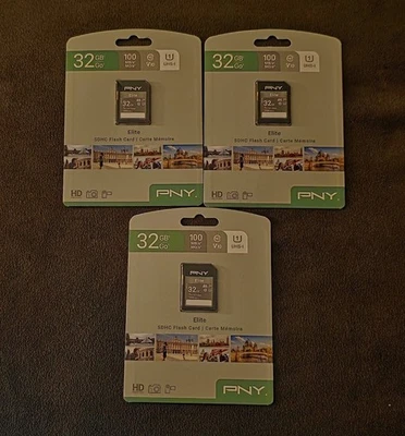 PNY Elite 32GB SD Card X 3 Brand New - Image 1 of 2