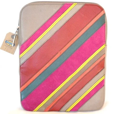 NEW FOSSIL TAUPE BROWN LEATHER STRIPE PERFECT PW iPAD,TABLET CASE+COVER+SLEEVE - Image 1 of 4