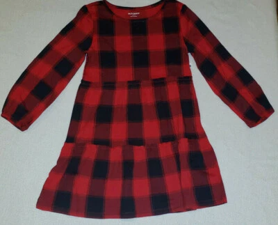 Girl's Old Navy Red & Black Buffalo Plaid Long Sleeve Tiered Dress Sz S, L - Image 1 of 3