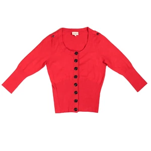 Karen Millen Cardigan Size UK 6-8 Red 3/4 Sleeves Button Up Round Neck Cottage - Picture 1 of 11