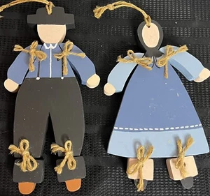 Folk Art Hand Painted Wooden Amish Man and Woman Figures Hanging Home Decor - Picture 1 of 2