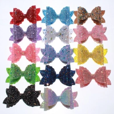 8CM Newborn Glitter Leather Hair Bow With Fully Covered For Hair Clips Bowknot - Image 1 of 4