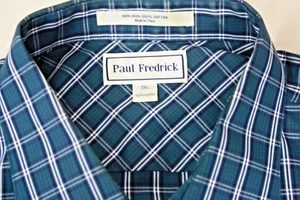 PAUL FREDRICK New Men's Shirt Blue White Plaid All Cotton Spread Collar 3XL - Picture 1 of 10