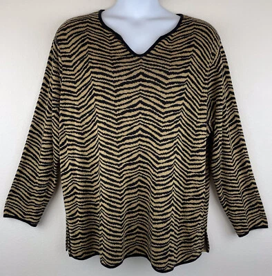 Suéter túnica Avenue Tiger rayas tostado negro dobladillo dividido acrílico EE. UU. talla 22/24 Foto 1 de 4