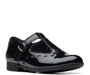*SALE* MÄDCHEN CLARKS SCALA ELEGANTE SCHWARZE LACK T-BAR SCHUHE - Bild 1 von 6