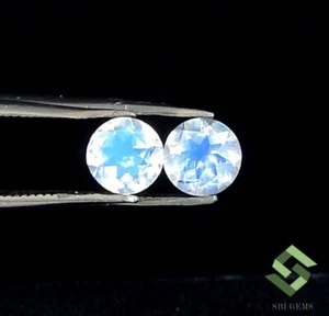 Par de piedras preciosas sueltas certificadas de corte redondo de piedra lunar arco iris natural de 5 mm 0,81 CTS - Imagen 1 de 6