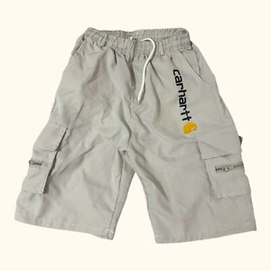 Carhartt Multi Pocket Lightweight Cargo Shorts Beige Boys Size M Elastic Pull On - Picture 1 of 9