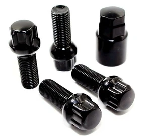 4 14x1.5 28mm Black Ball Seat Wheel Locks for Mercedes Factory Wheels C E SL - Picture 1 of 7