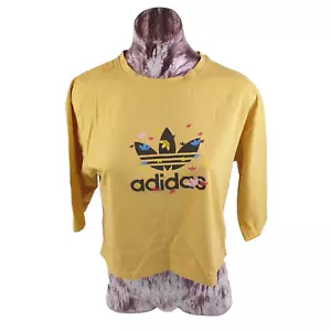 Adidas T Shirt, Women's, Size L, Mustard Yellow With Multicoloured Logo, Cotton - Picture 1 of 7