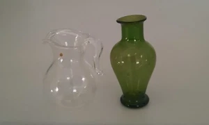 Vintage Miniature Dollhouse Green Glass Vase & Pitcher 1"-1.25" High - Picture 1 of 7