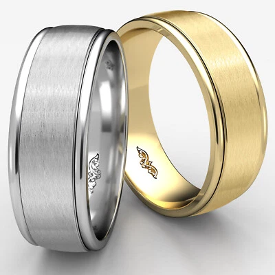 Satin Finish 8mm Man Men's Women's Wedding Band 14K White-Yellow-Rose Gold Ring - Image 1 of 4