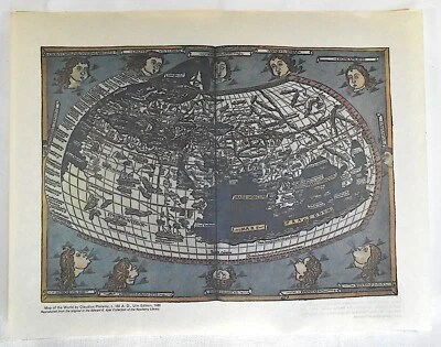 CLAUDIUS PTOLEMY MAP OF THE WORLD REPRODUCTION BY RAND MCNALLY, 1482 - Image 1 of 2