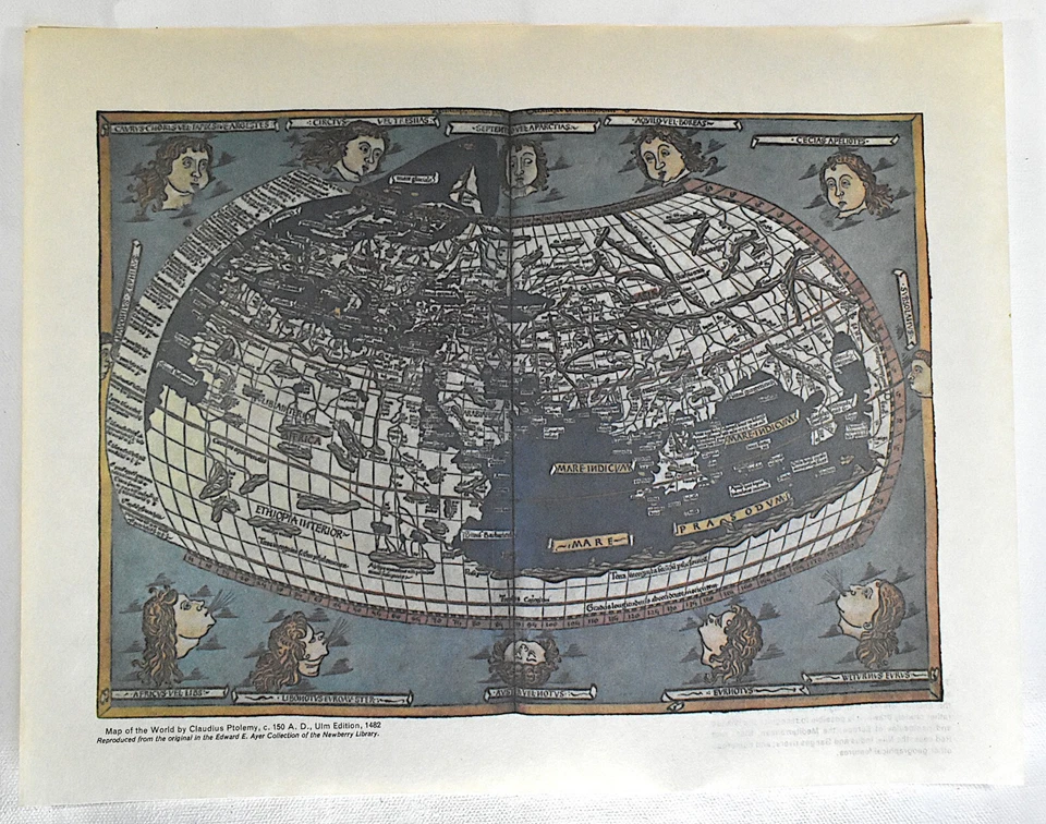 CLAUDIUS PTOLEMY MAP OF THE WORLD REPRODUCTION BY RAND MCNALLY, 1482 - Image 1 of 2