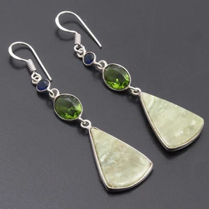 Varicsite Peridot Gemstone Sterling Silver Plated Pendanat 2.5" Jewelry H14887 - Picture 1 of 3