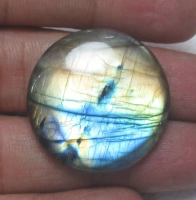 Natural Labradorite Cabochon Round 49.80 Ct Flat back Loose Gemstone H 9384 - Image 1 of 4