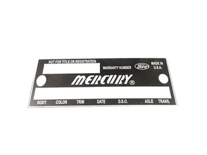PLACA DE DATOS SE ADAPTA A LA PLACA DE GARANTÍA VINTAGE MERCURY COUGAR 1967-69 #V423-8 - Imagen 1 de 7