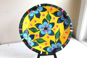 10 in Wooden Plate Hand Painted Floral Whimsical Mexico Inspired Happy Decor - Picture 1 of 4