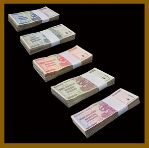 Zimbabwe 1 50 100 200 500 Million Dollars (5 Pcs Set) x 50 Pcs Bundle Lot, 2008 - Picture 1 of 6