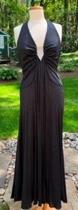 Vintage LILLI DIAMOND Black Halter Evening Maxi Dress RHINESTONE Size 8 - Picture 1 of 12