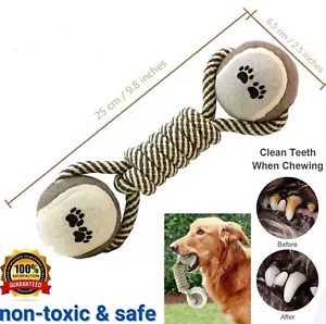 2 Pack Tough Dog Chew Toy Knot Rope Tennis Ball Tug Reduce Anxiety Teeth Clean - Picture 1 of 6