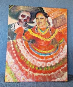Original Oil on Canvas By Mauricio Escobar "Mexican Day of the Dead Dancers" - Picture 1 of 5