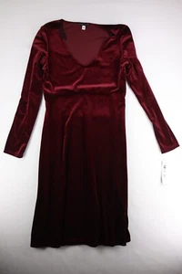 Tiana B Womens Dress Medium V-Neck Sleeved A-Line Midi Velvet Wine Red NEW NWT - Picture 1 of 7