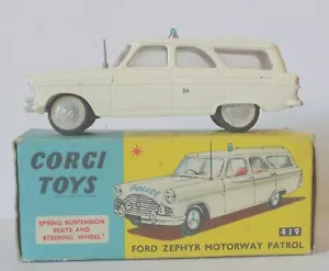 Corgi Toys No.419 Ford Zephyr Police Motorway Patrol Car (1960-65) Early Hubs. - Picture 1 of 20