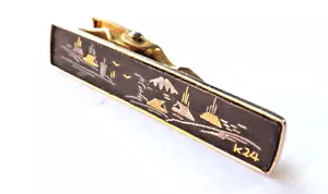 Vintage Tie Clip Pin Japanese Damascene Black Gold Tone Japan FREE P&P - Picture 1 of 6