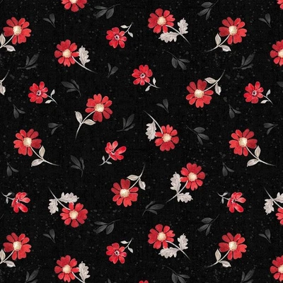 Wilmington Prints - Scarlet Dreams - Medium Floral Toss - Black, Fabric BTY - Image 1 of 4